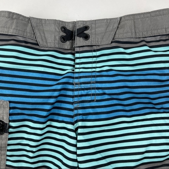 Art Class Swim Trunks Boys Small Gray Blue Striped Pocket Zipper - Picture 3 of 8
